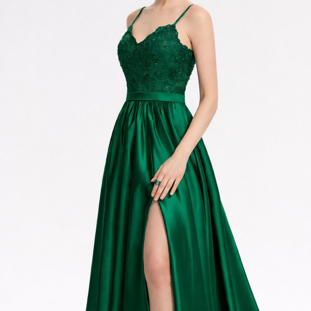 JJ's House Easdale Sequins Satin Dress in Hunter Green